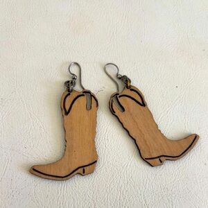 Cowboy boot earrings wooden